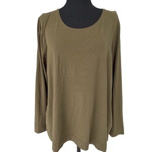 Chico's Size 2 Olive Green Long Sleeve Scoop Neck Top